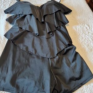 Black Ruffled Bathing or Lounging Suit